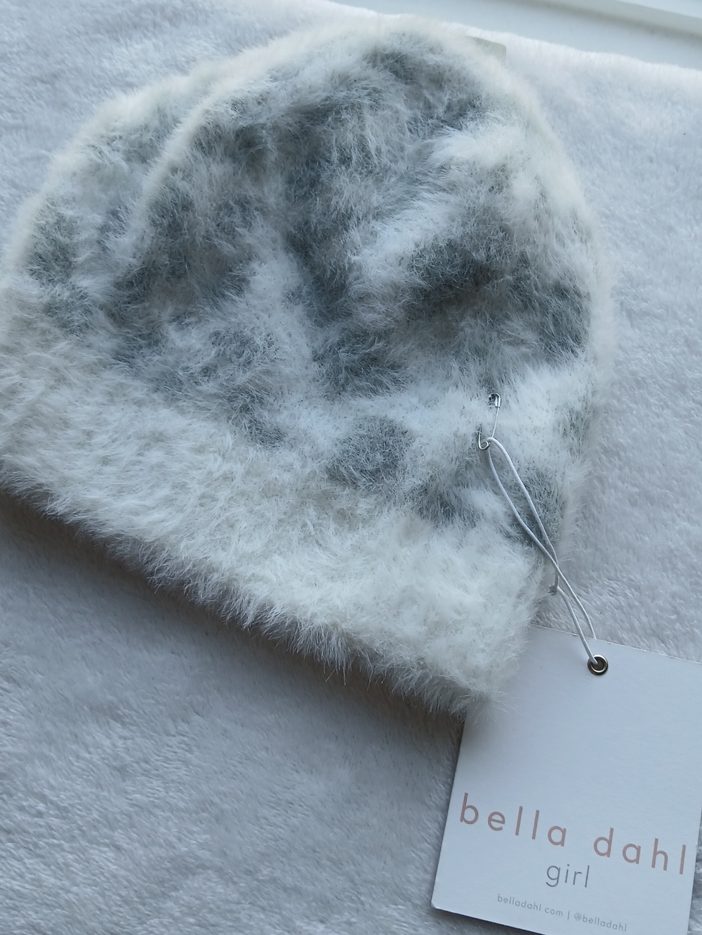 bella dahl Girl Plush White & Gray Fuzzy Kids Beanie